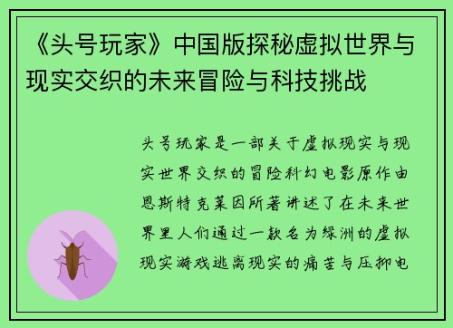 《头号玩家》中国版探秘虚拟世界与现实交织的未来冒险与科技挑战